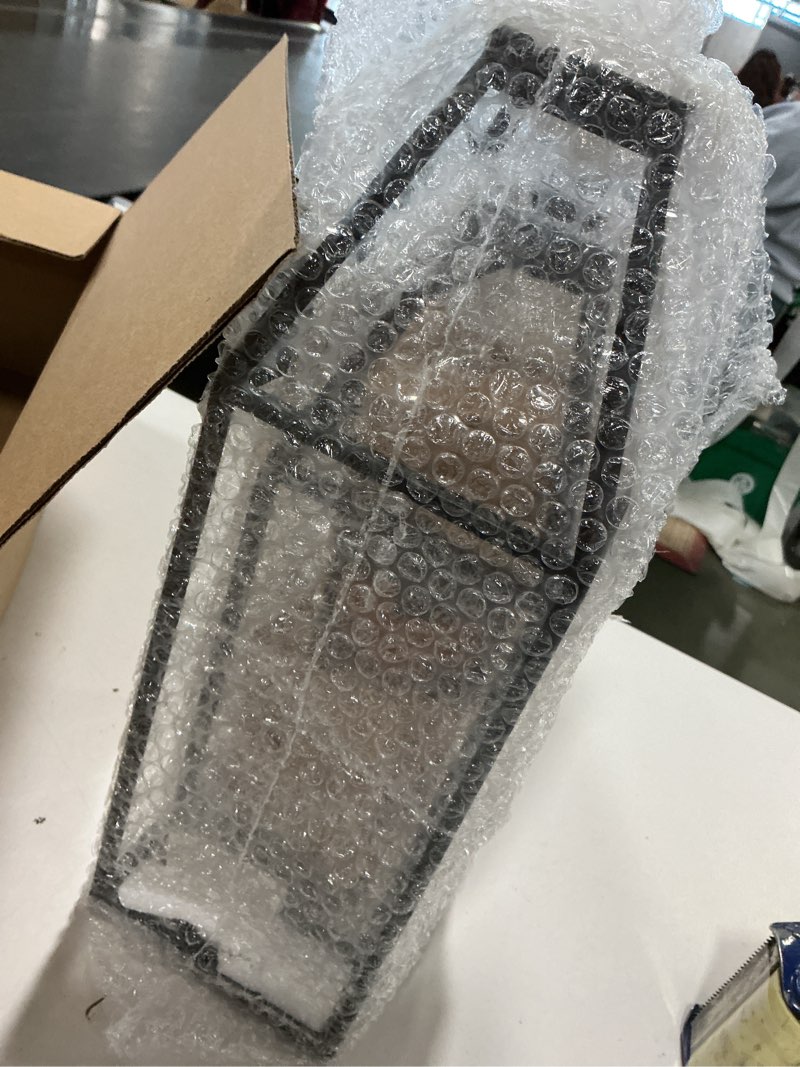 Condition photo showing New/Like New for HPC Decor Black Metal Candle Lanterns Set of 2- Lanterns Decorative with Flickering Timer Candles- 17.4'' & 15'' Rustic Farmhouse Lanterns Candle Holder for Indoor, Outdoor, Tabletop (No Glass)
