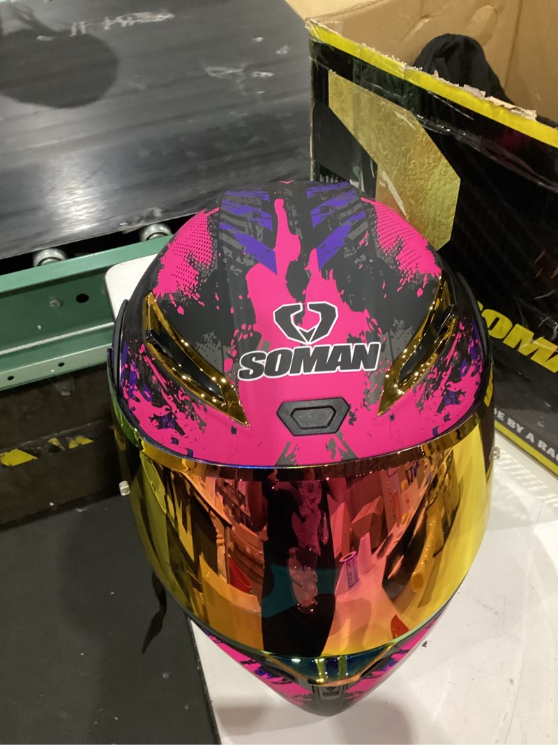 Condition photo showing Good Condition for womens motorcycle helmet with bluetooth - dot modular motorcycle helmets with dual visor, flip up full face purple helmet with speaker and mic medium pink black