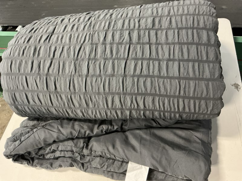 Condition photo showing Good Condition for hymokege queen comforter set seersucker 7 pieces, all season luxury bed in a bag for bedroom, bedding set with comforters, sheets, pillowcases & shams, dark grey queen(88"x 88") dark grey