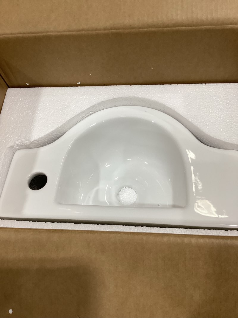 Condition photo showing Good Condition for bathroom ceramic washbasin and faucet combo white small wall mount sink set chrome pop-up drain included (sink with faucet & drain)