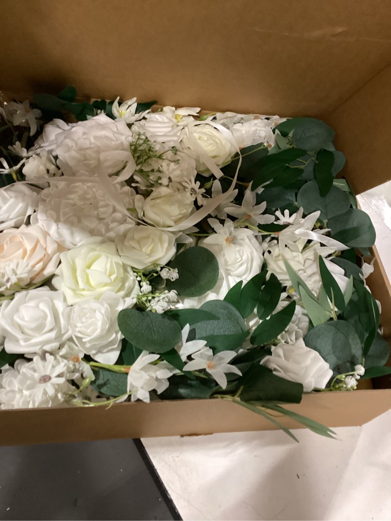 Condition photo showing Good Condition for floroom arch flowers with drapes kit (pack of 4) - 2pcs artificial ivory & white floral swag arrangement with 2pcs draping fabric for wedding ceremony arbor and reception backdrop decoration ivory greenery