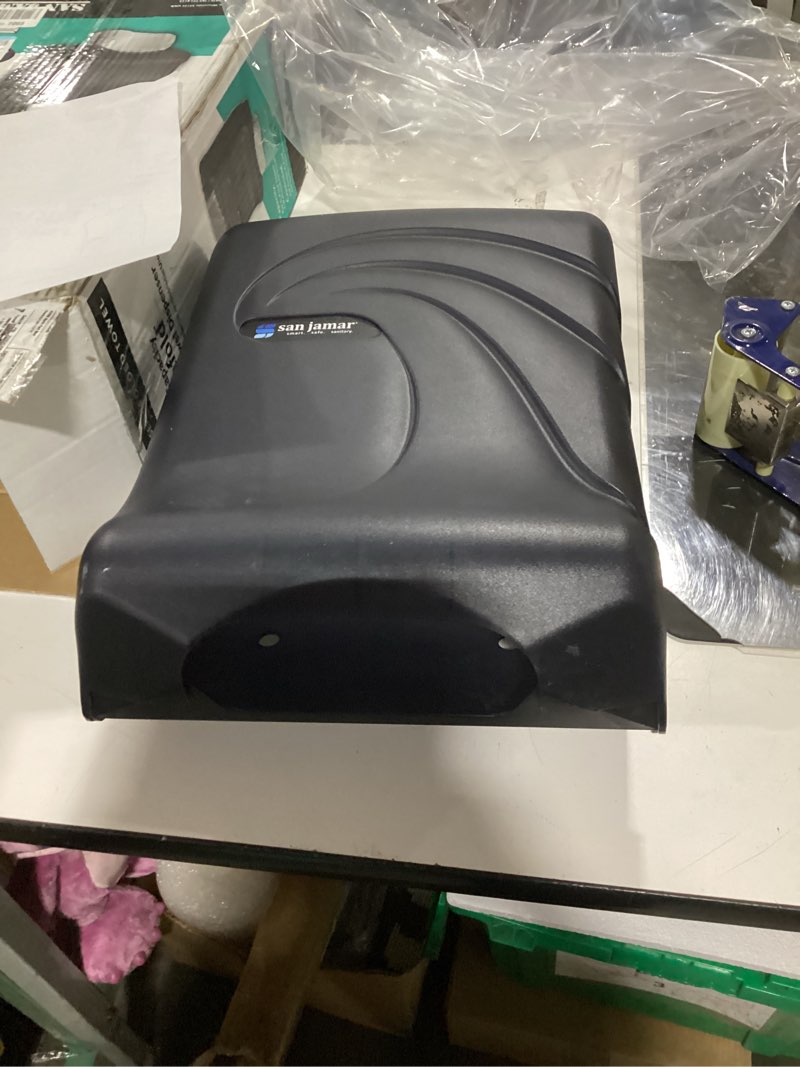 Condition photo showing As Is for san jamar ultrafold plastic paper towel dispenser for bathroom, black 11.75"w x 18.5"d x 6.5"h