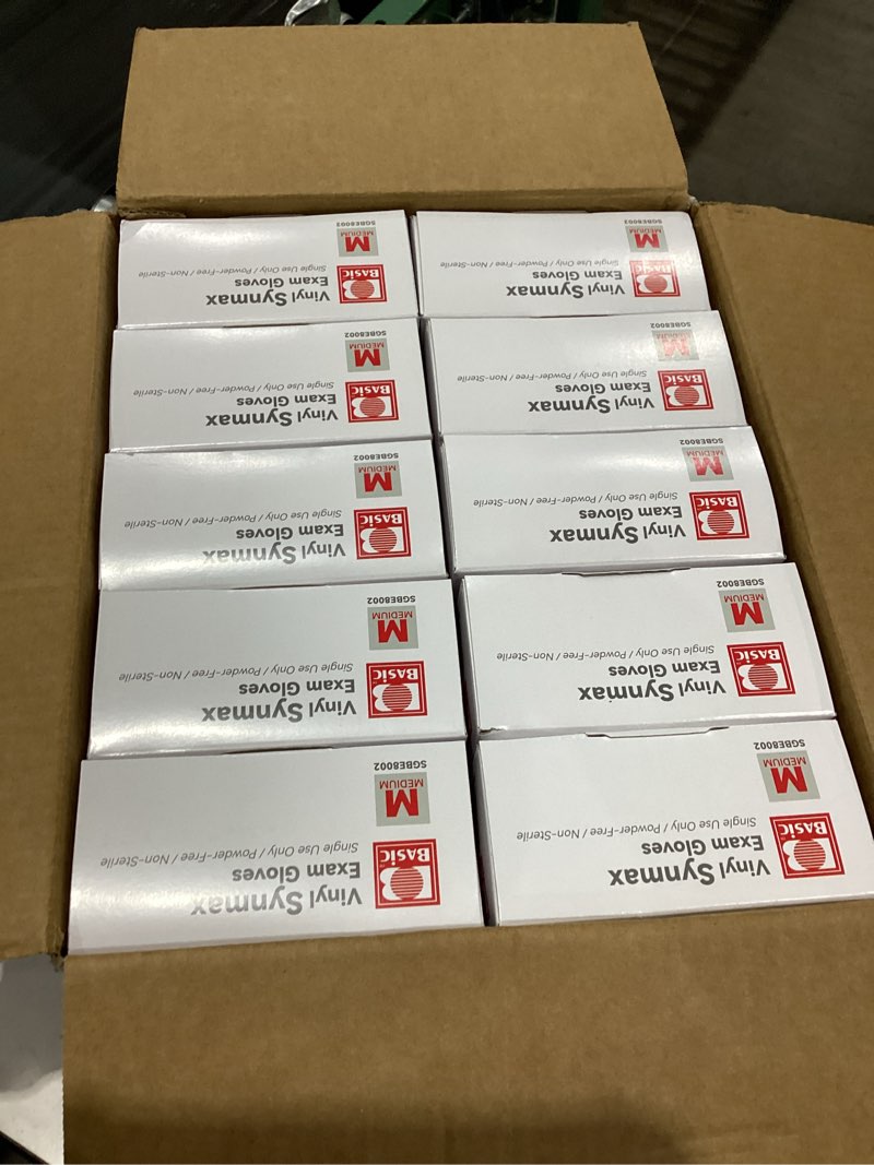 Condition photo showing As Is for jointown vinyl exam gloves- 4 mil safty glove latex-free & powder-free, sgbe 8002 synmax disposable medical glove medium (case of 1000, black) medium (pack of 1000)