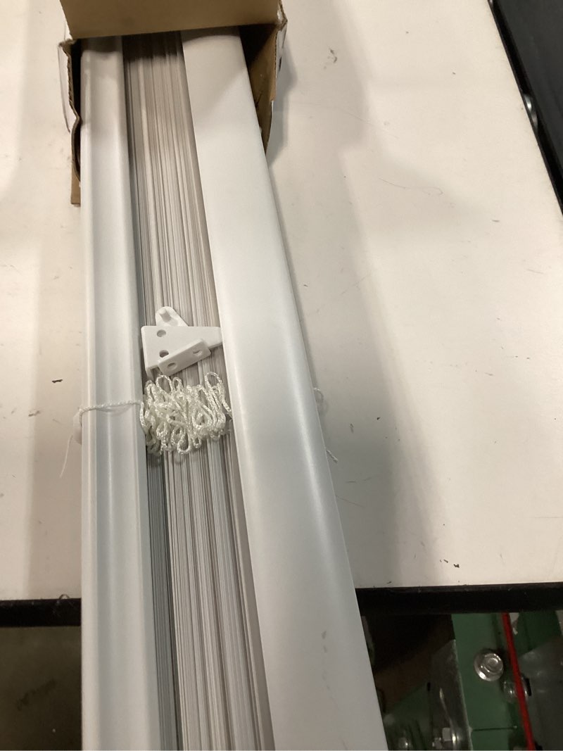 Condition photo showing New/Like New for project source light filtering 1-in slat width 43-in x 64-in cordless white vinyl light filtering mini-blinds