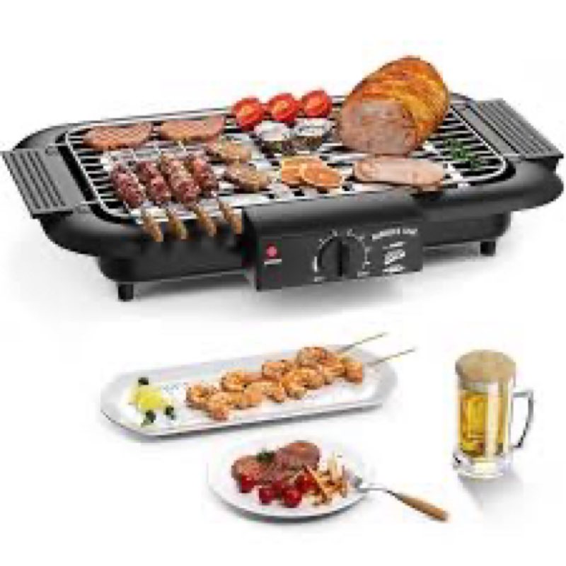 Electric BBQ Grill, Smokeless Non-Stick Indoor/Outdoor Barbecue Grill, 2000W Double tube High Power 
