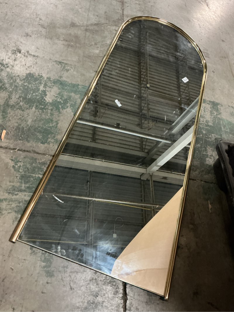 Condition photo showing Good Condition for xramfy 25" x65 arched full length mirror floor mirrors with aluminum alloy frame free-standing wall mounted floor mirrors or large dressing mirror, gold mirror full length gold 25\"l x 65\"w