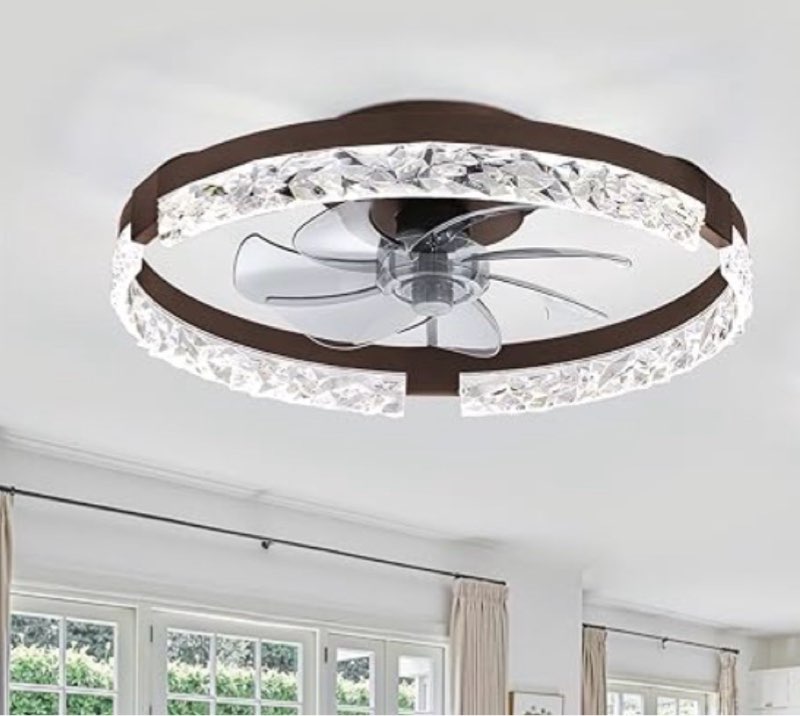 lediary 1 pack 20 inch low profile ceiling fan with lights and remote, dimmable fandelier ceiling fans, brown modern flush mount ceiling fan with 3 color temperature change and 6 speeds