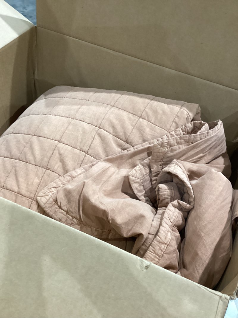 Condition photo showing As Is for lush decor logan stone washed cotton quilt 3 piece set full/queen sienna - rustic bedding set - soft terracotta quilt - lightweight - minimalist & boho bedroom decor