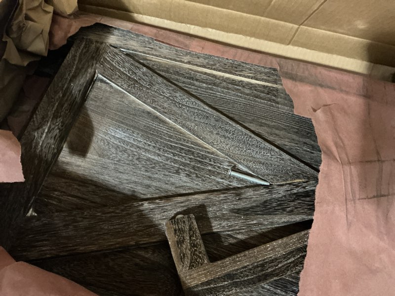 Condition photo showing As Is for Premium Home 4-Panel Room Divider – Rustic Brown Barn Door, X Pattern Folding Privacy Screen, Partition Wall Barnwood Brown - X Pattern - 4 Panel