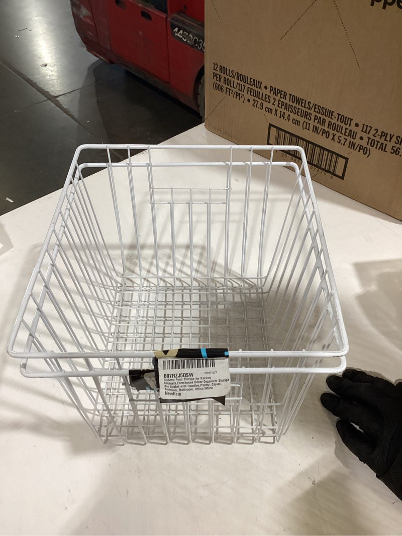 Condition photo showing As Is for slideep wire metal basket bin storage baskets modern farmhouse food, vegetable, shampoo, clothes, fruits storage organizer basket for kitchen pantry bathroom black 2packs black-2pack 11''l x 10''w x 7''h