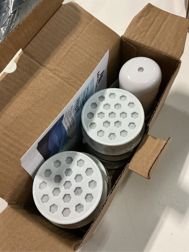 Condition photo showing New/Like New for marriotto water filter replacement for ls home & glacier fresh glass pitcher 7 cup/plastic pitcher, 1 membrane micro filter and 6 activated carbon + ion exchange filter 1+6