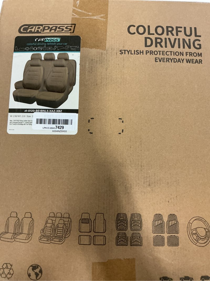 Condition photo showing New/Like New for fh group front set faux leather car seat cushions for low back seat, universal fit, airbag compatible seat cover for suv, sedan, beige tan front set beige