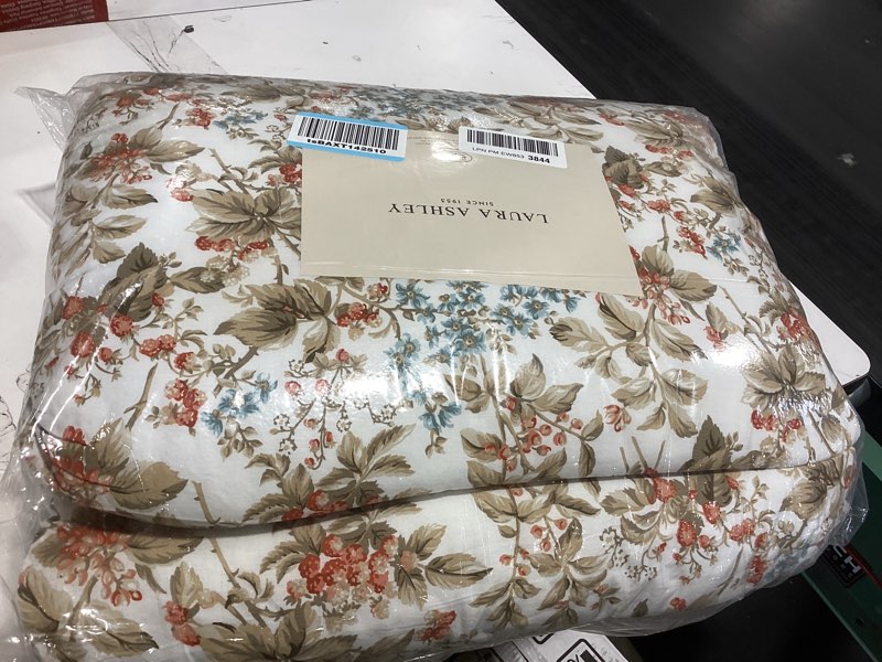Condition photo showing New/Like New for Laura Ashley - Queen Comforter Set, Reversible Cotton Bedding with Matching Shams, Floral Home Decor with Plaid Reverse (Bramble Floral Beige, Queen) Bramble Floral Beige Queen