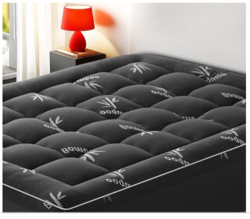 Bamboo Mattress Topper Double/Full Size, Soft Breathable Extra Thick Pillow Top Mattress Pad with Stretchable Pockets for 8-21 inches Mattress for Back Pain Relief (54x75 inch) Dark