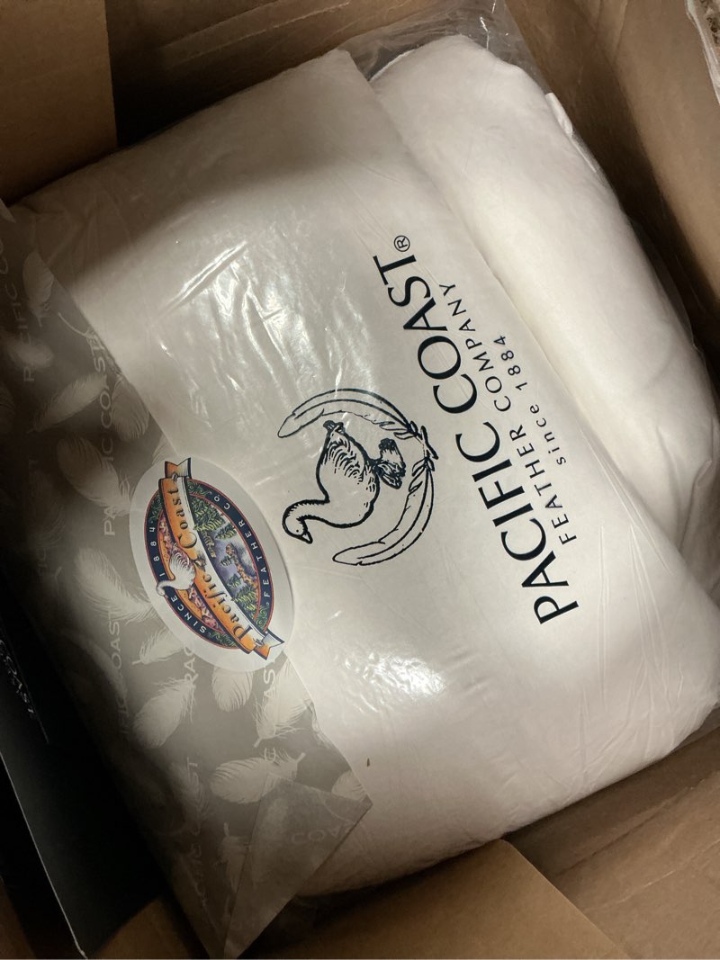 Condition photo showing As Is for pacific coast bed pillows for side and back sleepers, feather and down hotel pillows with 100% cotton shell, medium supportive, downproof, king size 2 pack king (pack of 2)