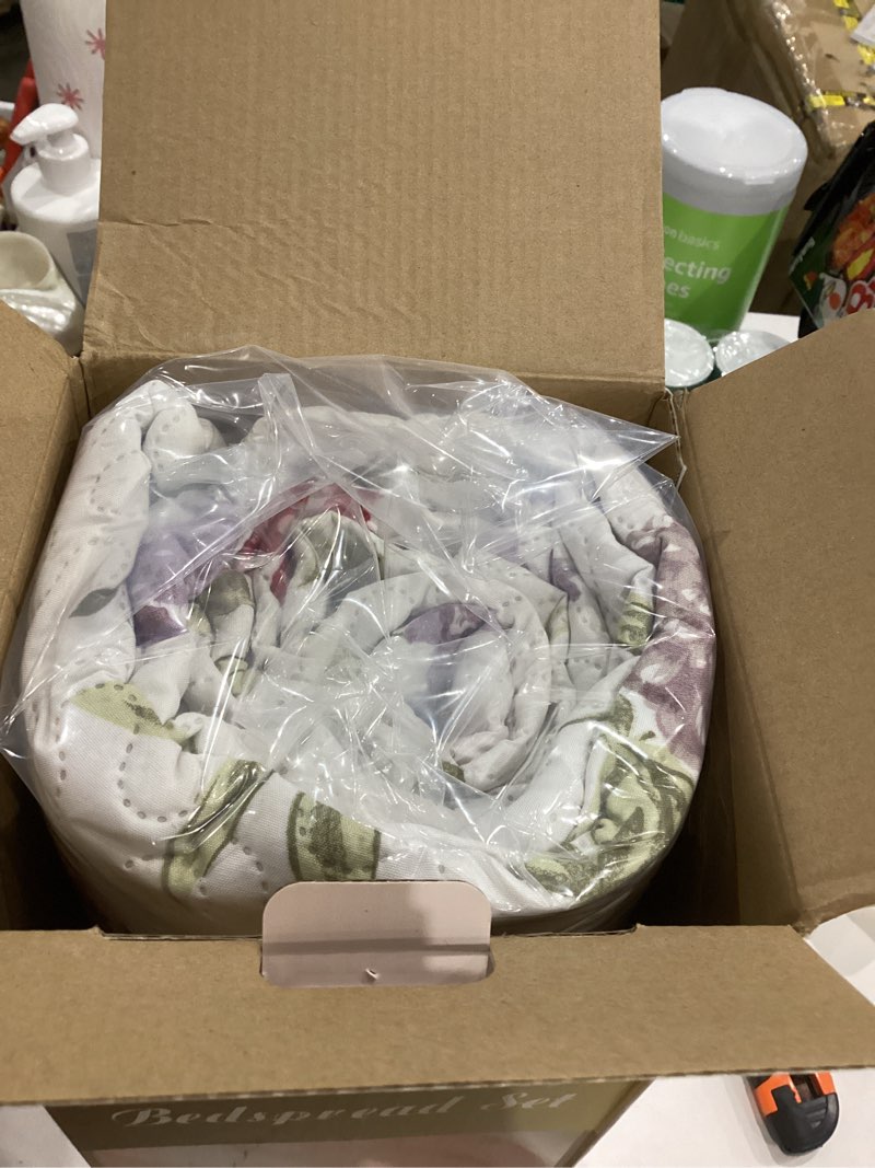 Condition photo showing Good Condition for Green Essen Vintage Floral Quilts Full/Queen Size Lightweight Bedspread Rustic Botanical Bedding Garden Plants Blossom Coverlet Set Cabin Home Decor Beige Purple Pink Full/Queen