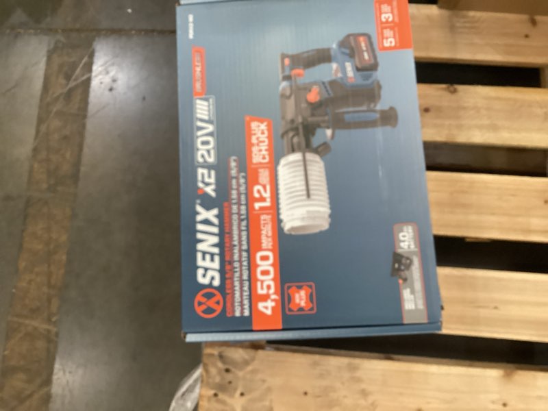 Condition photo showing New/Like New for senix 20 volt max* sds-plus cordless 5/8" rotary hammer drill with brushless motor, auxiliary handle, dual function, & vibration control, battery, charger, & storage bag included (pdrx2-m2)