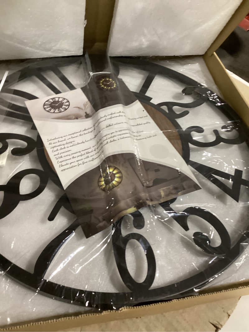 Condition photo showing Good Condition for LEIKE Large Wall Clocks with Night Light Battery Operated,Silent Non Ticking,Rustic Modern Big Wood Clock for Living Room, Bedroom,Kitchen,Farmhouse,Office,Home Decor-20 Inch(Black-Arabic Number) 20 Inch Black-wood-arabic