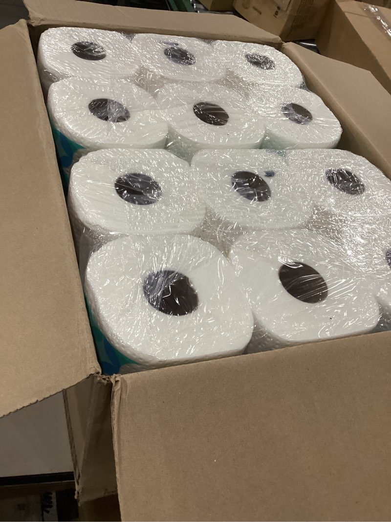 Condition photo showing New/Like New for Amazon Brand - Presto! Ultra-Strong Premium Paper Towels, 158 Sheet Huge Roll - Flex-a-Size, 12 Rolls (2 Packs of 6), Equivalent to 38 Regular Rolls, White Huge 12 Rolls (158 Sheets each)