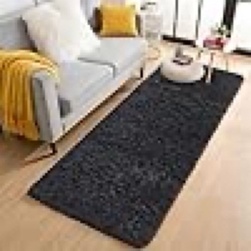 olanly 2x12 machine washable runner rugs for hallway, soft fluffy shaggy bedside rugs for bedroom, living room, indoor floor carpet for kids girls and boys, nursery rooms, home decor aesthetic, black