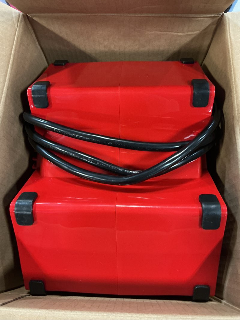 Condition photo showing As Is for lasko 11" x-blower multi-position utility blower fan with usb port, red, x12900, new