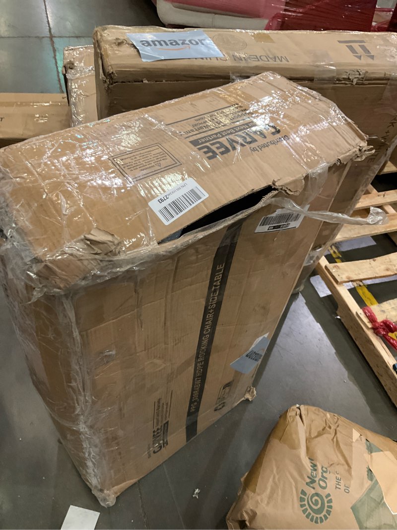 Condition photo showing As Is for HDPE Rocking Chair Outdoor Set of 2 with Side Table - Poly High Back Porch Rocker Chairs for Adults - All Weather Resistant Furniture for Patio Front Porch - White