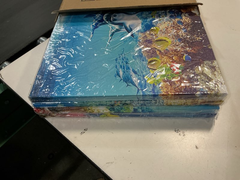 Condition photo showing New/Like New for MHARTK66 Canvas Wall Art - Coral and Fish Modern Home Decor Stretched and Framed Ready to Hang Ocean Theme Sea fish and sea turtles Mediterranean Style Canvas Prints The bathroom wall decor- 4 Panels