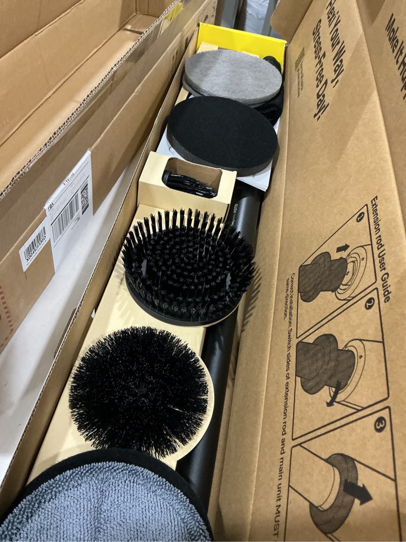 Condition photo showing As Is for hoto flexi™ cordless electric spin scrubber, adjustable angle, extendable handle, smart display, ipx7 waterproof, powerful cleaning scrubber with 8 replaceable brush heads, for bathtub, bathroom, tile