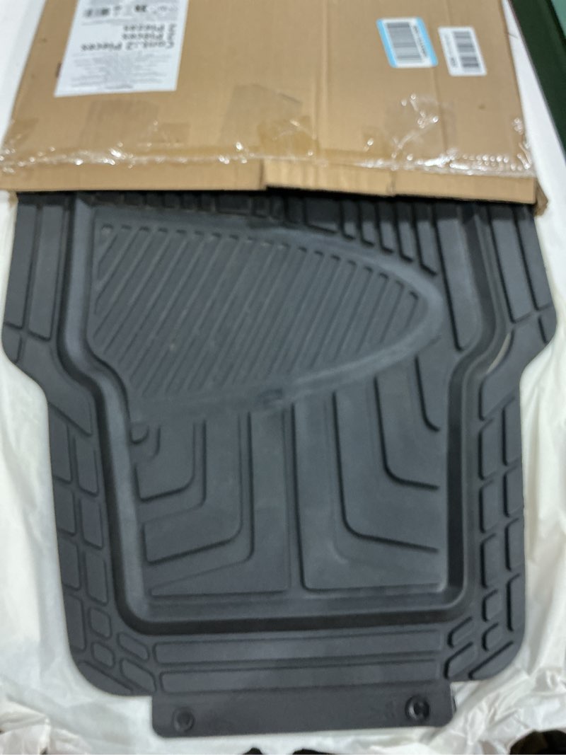 Condition photo showing New/Like New for Amazon Basics All-Season Floor Mats for Cars, SUVs and Trucks, Premium PVC, All Weather Protection, Universal Trim to Fit, 2-Piece, Black Black Thick Premium Rubber 2-Piece