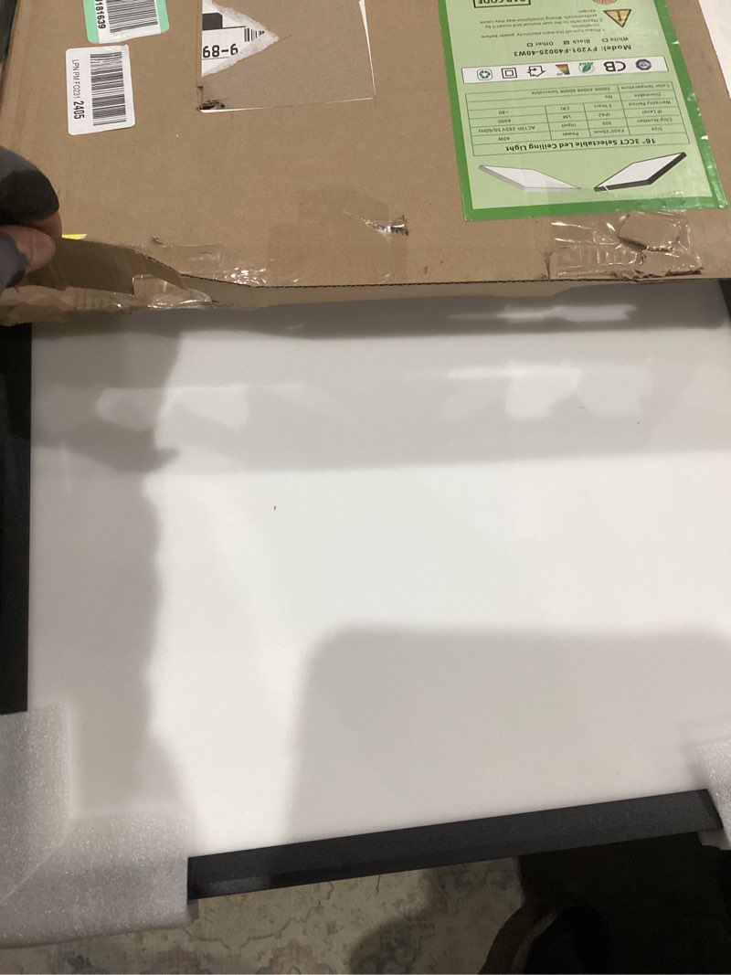 Condition photo showing As Is for 16 Inch Square LED Flush Mount Ceiling Light, 36W 3600LM, 3000K/4000K/6000K CCT Selectable,Black Super Slim Low Profile Ceiling Light Firxtue for Bedroom/Kitchen/Living room/Dinning room/Hallway Black 16" 1PK