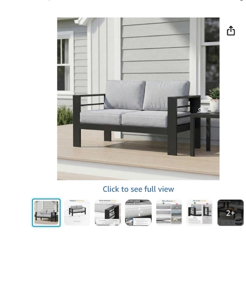 wisteria lane metal patio furniture sofa, all-weather outdoor couch with upgraded cushions, weather-resistant heavy duty modern outdoor 2 seats sofa for garden, balcony, deck, backyard, light grey light gray 2-seat loveseat
