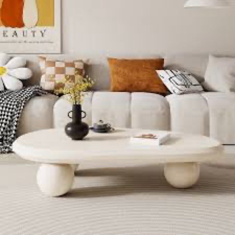 (Incomplete only 1 box) 51\" Oval Cream Black Brown Modern Coffee Table with Three Round Legs