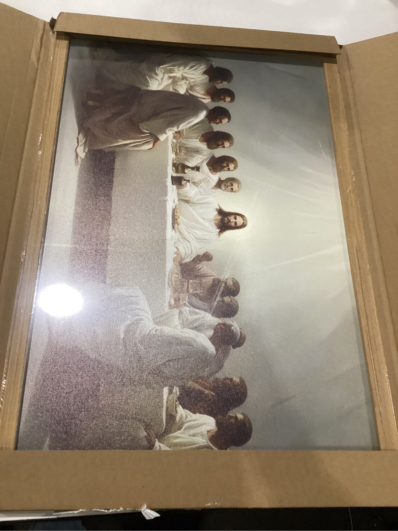 Condition photo showing New/Like New for framed the last supper christian wall art, jesus and his disciples canvas prints decor, gifts for christians, religion biblical scene painting wall decor for prayer room decorations – 16x24in the last supper framed 24"l x 16"w