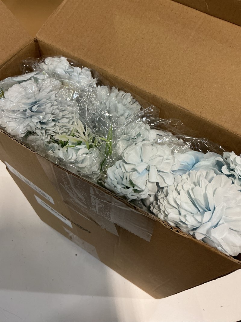 Condition photo showing New/Like New for lyrow 8 pcs peony artificial flowers fake silk hydrangea bouquet elegant peony flowers for wedding decoration faux realistic floral for home party table centerpieces arrangement (blue) 8 blue
