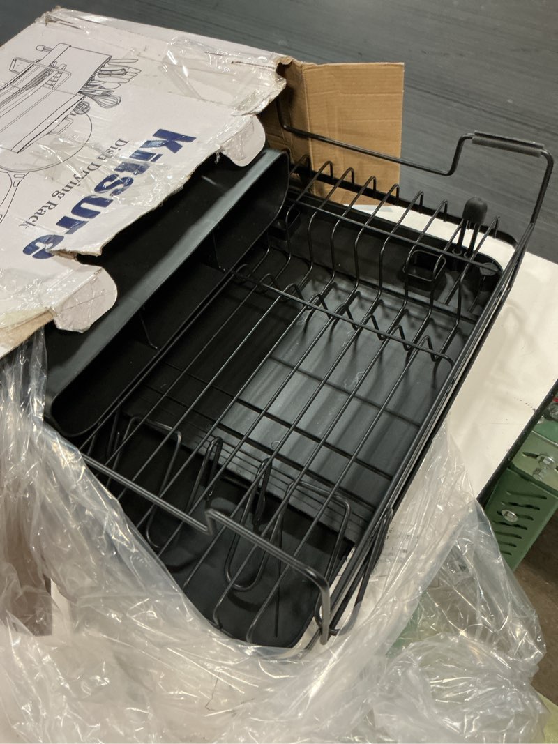 Condition photo showing Good Condition for kitsure large dish drying rack - extendable dish rack, multifunctional dish rack for kitchen counter, anti-rust dish drainers with cutlery & cup holders 19.2"-26.7" l x 12.9" w, black standard black