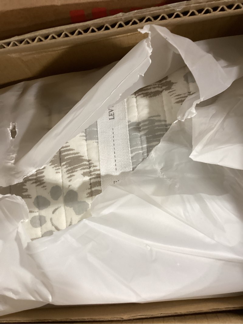 Condition photo showing Good Condition for Levtex Home - Becker Taupe Quilt Set - King Quilt and Two King Shams - Ikat - Taupe, Grey and Cream - Quilt (106x92in.) and Shams (20x36in.) - Reversible - Cotton Quilt - King/Cal King Taupe