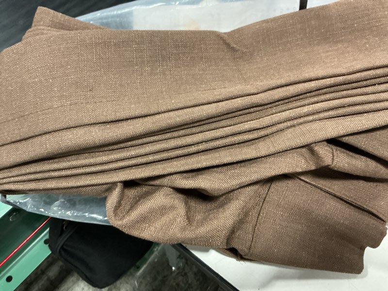 Condition photo showing Good Condition for brown pleated linen light filtering curtains 96 inches long for living room | farmhouse dutch cocoa flax curtain, pinch pleat with rings hooks, semi sheer window drapes, for living dining room window single panel