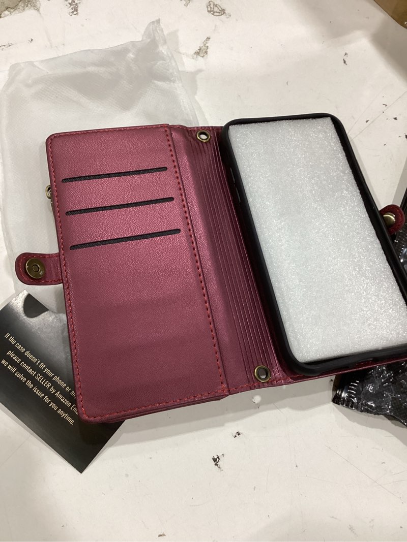 Condition photo showing Good Condition for strapurs wallet case compatible with iphone 11 rfid blocking 7-card holder soft pu leather magnetic snap shoulder strap zipper pocket phone case fit for iphone 11 for women 6.1" - wine red iphone 11 - 6.1" wine red