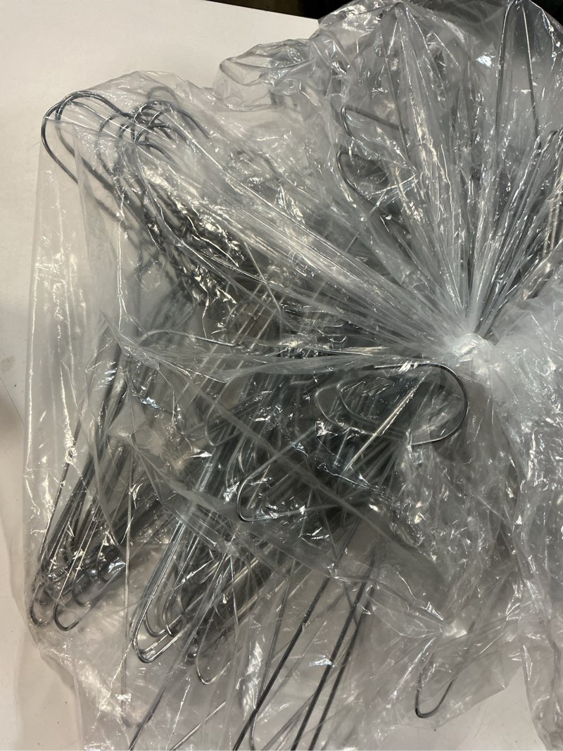 Condition photo showing As Is for wire metal clothes hangers bulk 100 pack, 16 inch 12 gauge standard size, slim space saving for coat suits shirts pants skirts, non slip, silver silver 100 pack