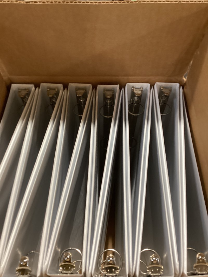 Condition photo showing As Is for cardinal 1 inch 3 ring binders, white, 12 pack, round ring binder, holds 225 sheets, pvc free, customizable covers, 2 pocket view binders for office and school organization white 1 inch binders