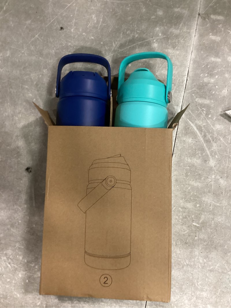 Condition photo showing New/Like New for kerilyn 12oz kids water bottle 2 pack, stainless steel insulated water bottle bulk, toddler cups with straws leak-proof, kids water bottles for school boys girls, bpa free, blue+green 2 piece set 12 ounces a. blue+green