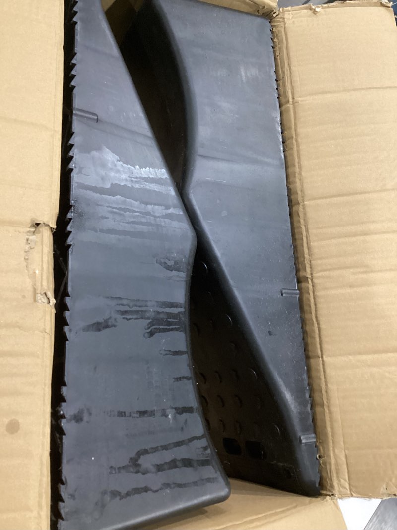 Condition photo showing As Is for 2 piece tandem wheel ramp, portable car service ramp, 5.5in tire lift trailer wheel jack rv flat tire ramp, for routine tire replacement repairs