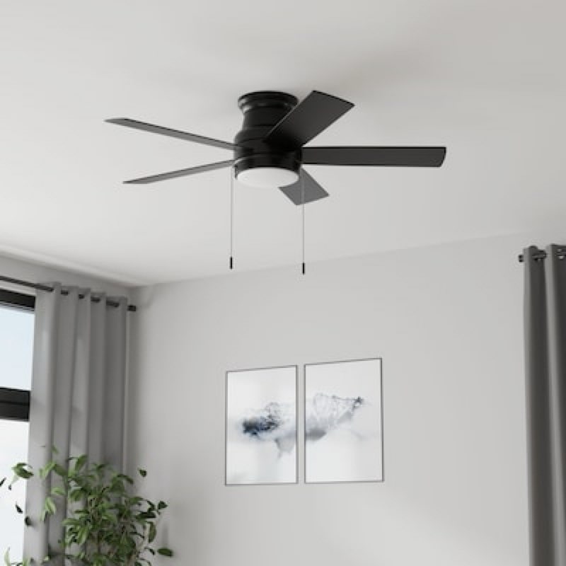 Harbor Breeze Calverton Easy2Hang 44-in Matte Black with Matte Blades LED Flush Mount Ceiling
