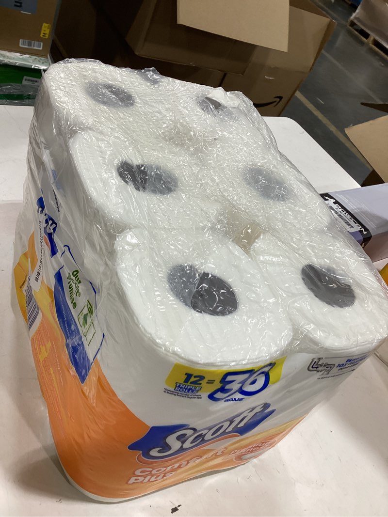 Condition photo showing New/Like New for scott comfortplus toilet paper, 12 triple rolls, 231 sheets per roll, septic-safe, 1-ply toilet tissue triple 231 sheets (pack of 12)