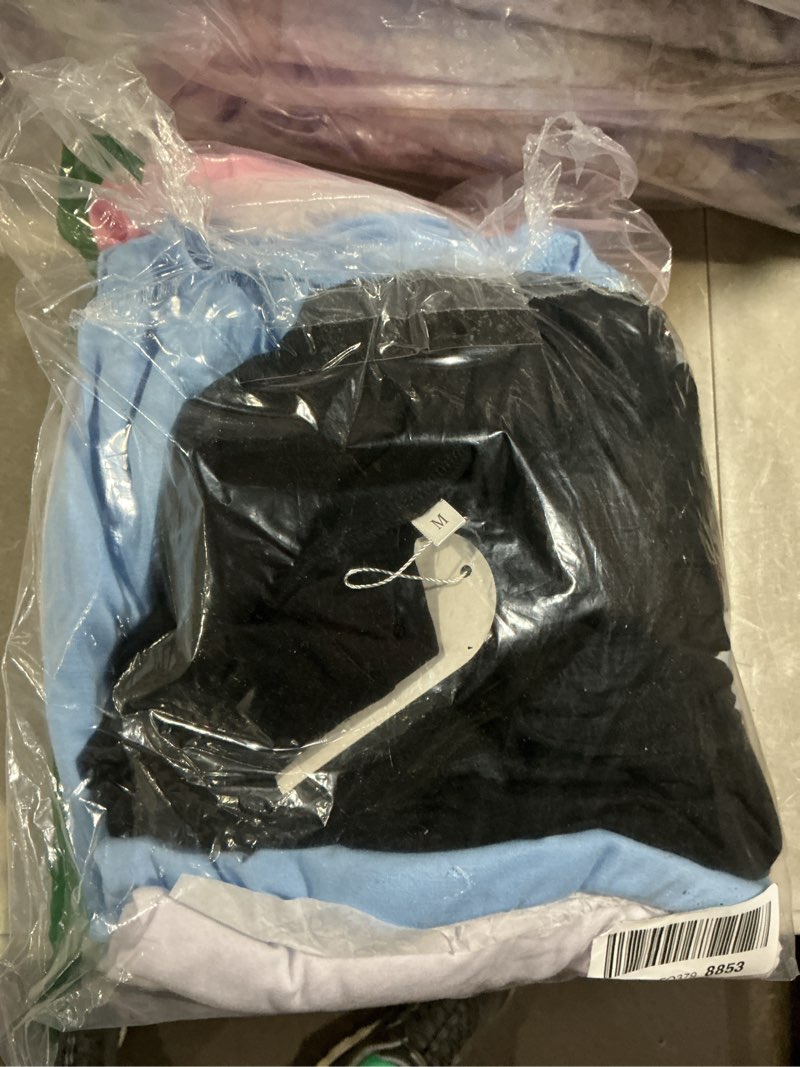 Condition photo showing Good Condition for 4 pack women's half sleeve t shirts 1/2 sleeve basic crew neck tops elbow length casual loose fit summer tees pink, sky blue, white, black medium