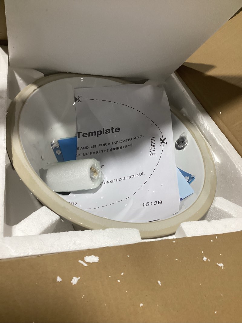 Condition photo showing As Is for undermount bathroom sink oval, hugsleek interior bowl size 16 x 13 inch white porcelain ceramic vessel sink under counter oval exterior size 18x15in bath sink bowl basin lavatory vanity fireclay 16"x13" white undermount
