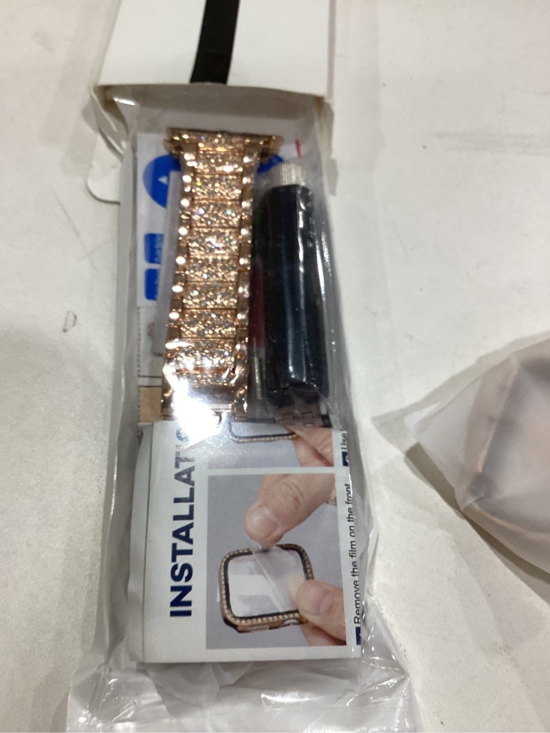 Condition photo showing New/Like New for Mesime Compatible for Apple Watch Band with Screen Protector Case, Jewelry Replacement Bands 46mm 45mm 44mm 42mm 41mm 40 mm 38mm 2 Pack Protective Cover for iWatch Series 11/10/9/8/7/6/5/4/3/2/1/SE Women Rose Gold 40mm(Series 6/5/4/SE)