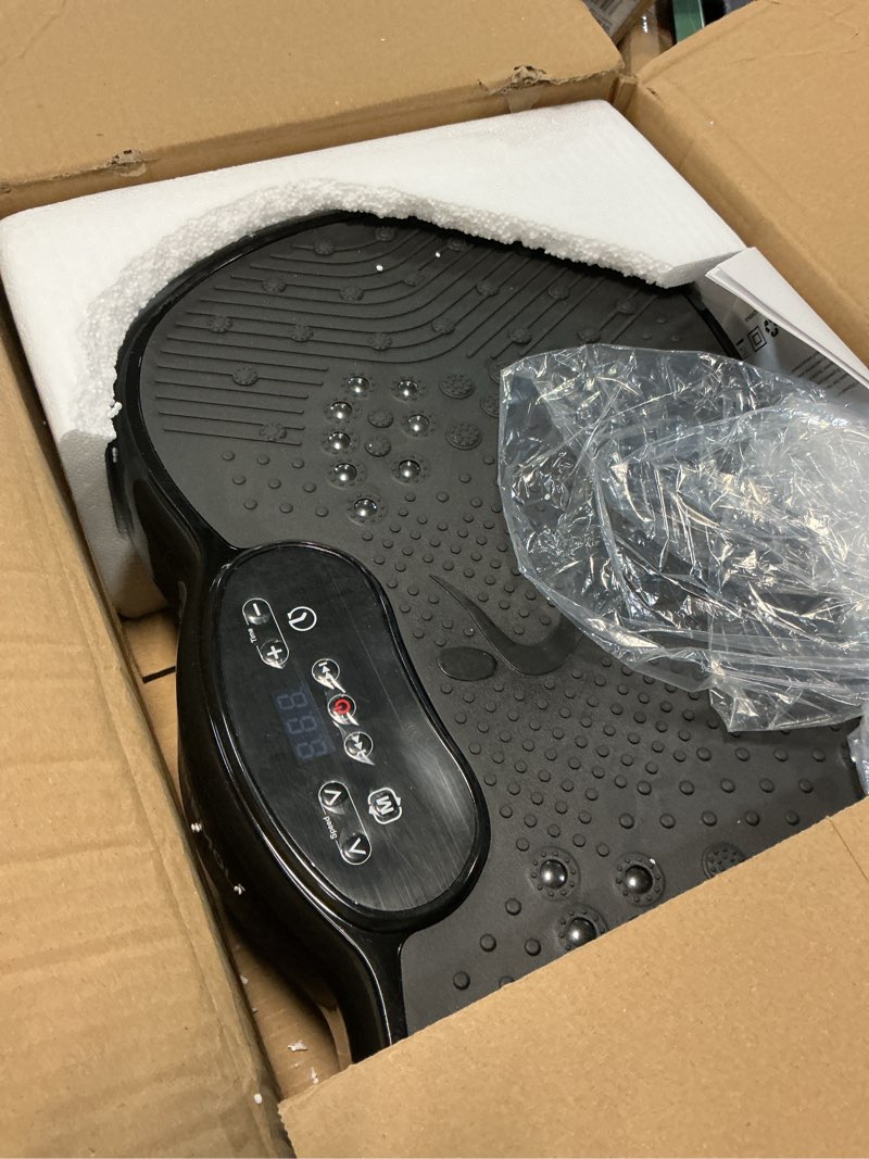 Condition photo showing As Is for vibration plate exercise machine - vibrating plate for lymphatic drainage, 999 adjustable speeds vibrate stand shake board, 330lbs capacity whole body workout for weight loss, shaping black