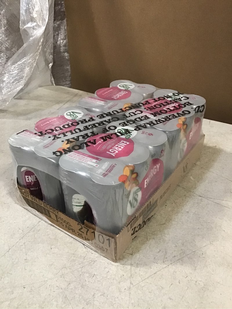 (Best by date 4/15/2025) V8 +ENERGY Wild Berry Flavored Energy Drink, Made with Real Vegetable and Fruit Juices, 8 FL OZ Can (4 Packs of 6 Cans)