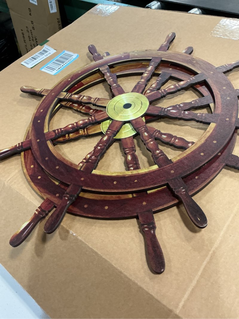 Condition photo showing Good Condition for tatuo 2 pcs ship wheel wall decor pirate party decorations thin flat wooden nautical wall art 2d wood beach boat cruise ship steering wheel for home bedroom decor(18 inch)